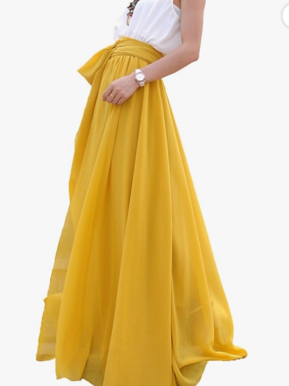 Women's Beautiful Yellow Summer Beach Chiffon High Waist Maxi Skirt (M) - Picture 4 of 7